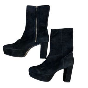 & Other Stories Black Suede Platform Mid-Calf Boots Size 9